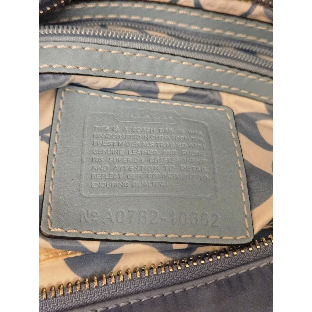 Coach Blue‎ Nylon Leather Trimmed Satchel Handbag Designer Purse - Picture 7 of 8